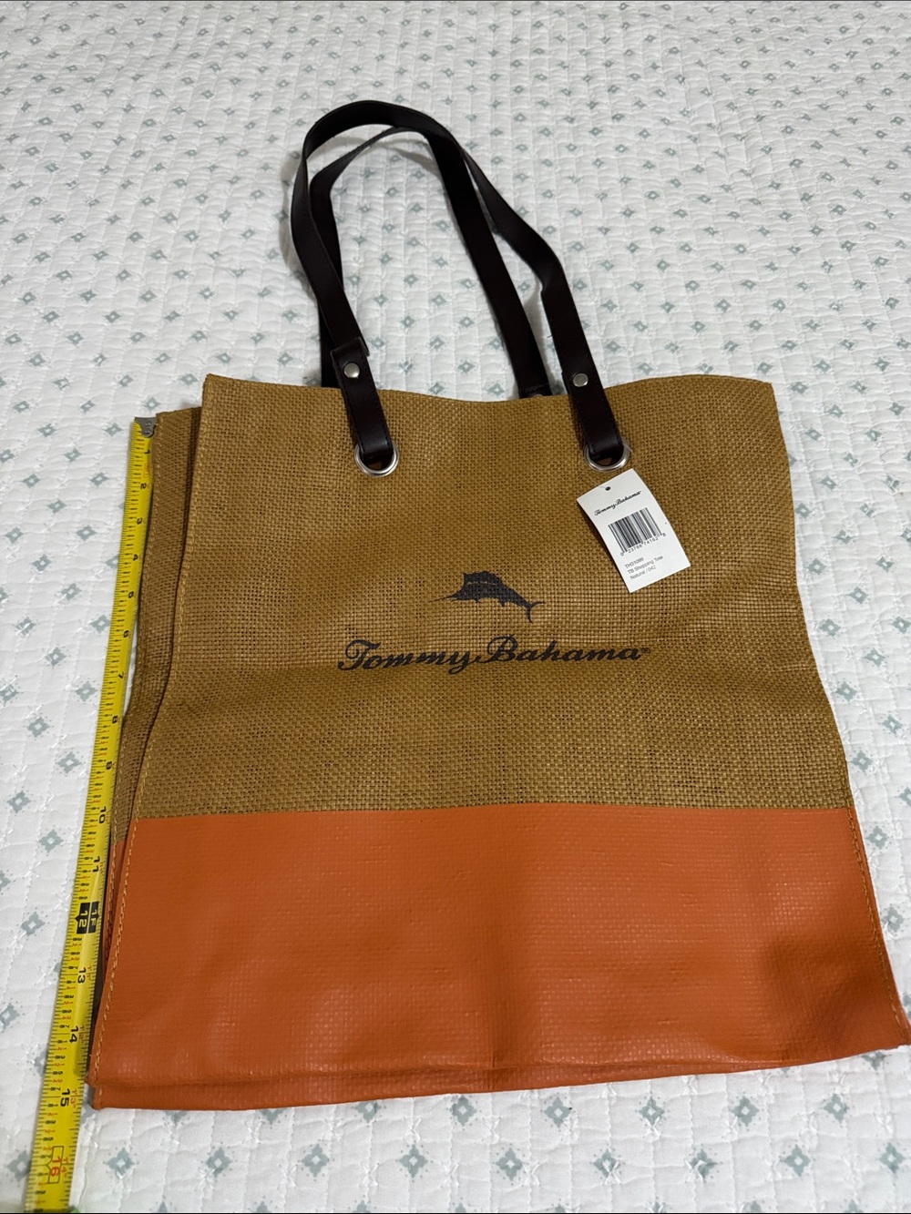 Tommy Bahama Tan & Orange Tote with Dark Brown Straps